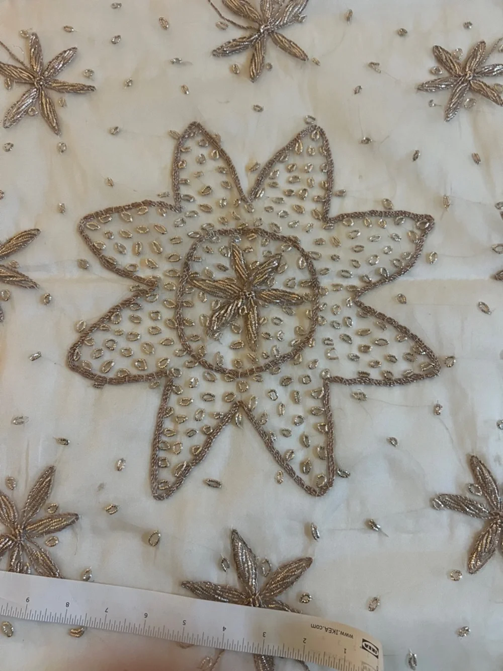 Embellished Ivory Beaded Tablecloth or Square Runner-_ 38.5 x 38.5 inches